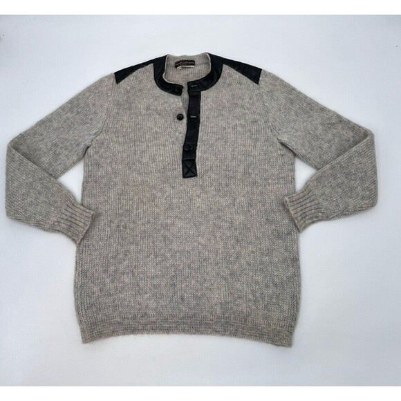 Carroll and Co Sweater Super Alpaca 1/4 Bottom Italian Gray leather collar - Picture 1 of 8